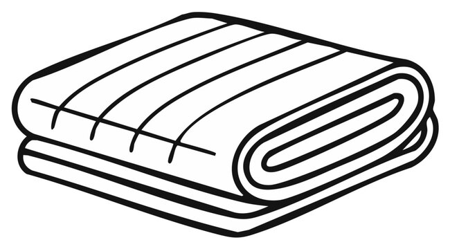 Folded Blanket Line Art Illustration Quilted Bedding Comfort Black and White Image