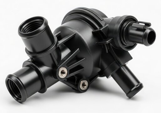 Black plastic three-way pipe fitting