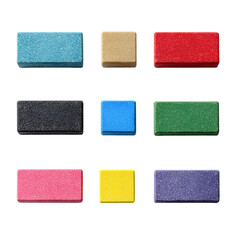 Fototapeta premium Colorful pastel sponge blocks arranged in grid pattern on white background