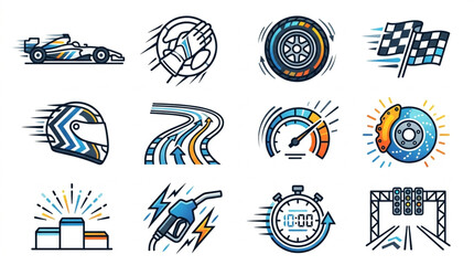 Obraz premium Motorsport and Racing Icons Collection