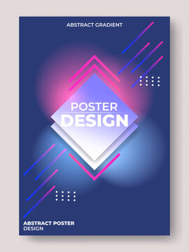 Abstract neon gradient poster template with glowing rhombus and geometric lines
