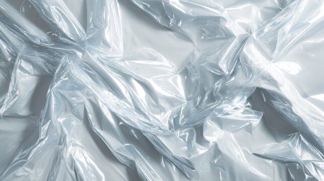 Crinkled plastic wrap gleams under bright light