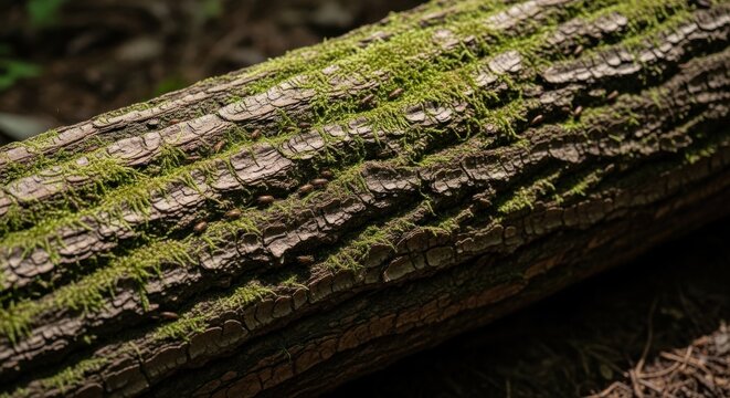 Moss Covered Fallen Log in Forest Nature Detail
