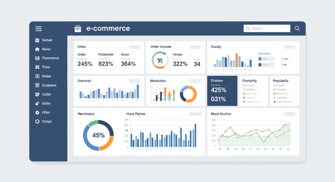 E-commerce analytics dashboard, business data visualization, infographic elements, vector graphs and charts