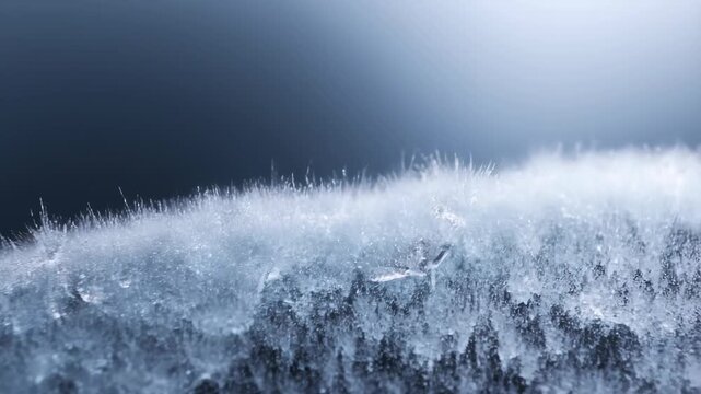 Frost Crystals Forming Across Dark Glass with Light Reflection Featuring Ice, Texture, Macro with Close-Up and Winter Elements for Cold, Nature