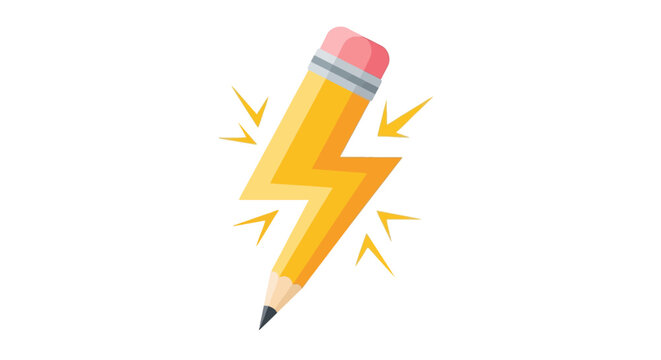 Pencil with Lightning Bolts Vector Illustration