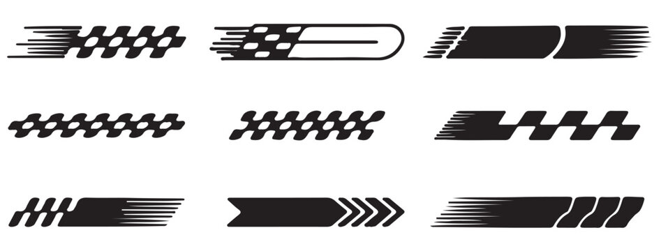 Race Car Decal Collection, Angled Checkered Patterns, Finish Line Graphics, Speed Stripes, Dynamic Motorsport Labels, and Sport Tuning Stickers for High-Performance