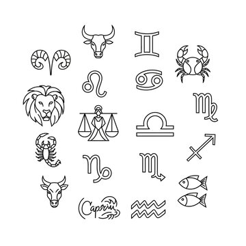 Zodiac Signs Icons Set: Astrology Symbols Vector Illustration