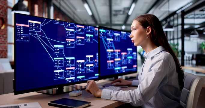 Young Woman Uses Low Code Platform