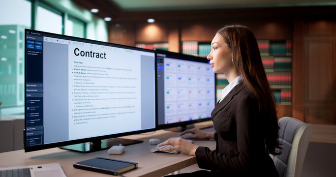 Female Lawyer Focused On Reviewing Important Contract Document