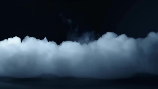 Smoke Explosion Cloud Blooming Slowly in a Dark Studio Background, Ultrarealistic Slow Motion Effect with Volumetric Vapor