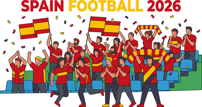 Spanish football fans celebrating in stadium seats with flags and banners  excited crowd