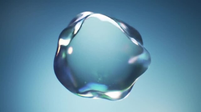 Sphere of liquid glass floats against a gradient background showcasing fluid dynamics and light refraction properties.