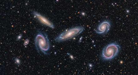 Naklejka premium Distant Spiral Galaxies in Deep Space Cosmos