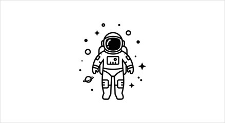 Astronaut illustration in outer space with stars and planets. © Galon