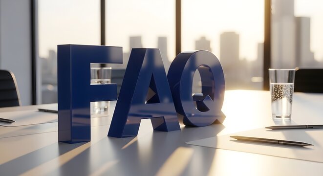 Frequently Asked Questions Faq Sign on a Business Meeting Table with City Skyline in Background