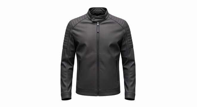 Men's Black Leather Motorcycle Jacket, Stylish Outerwear, Fashion Clothing