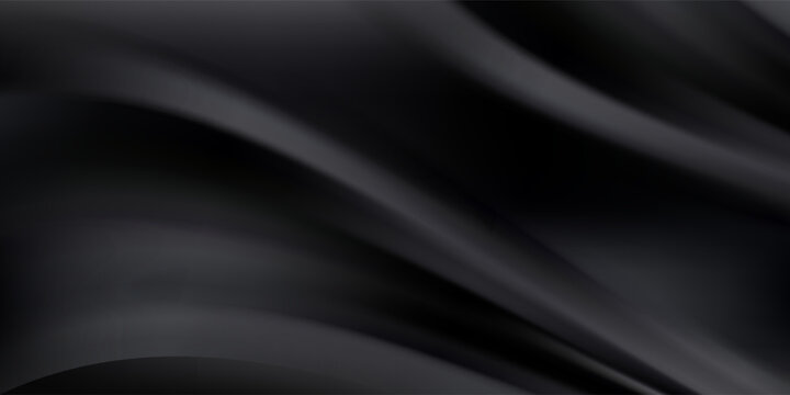 Luxury black canvas texture background. Minimal rich satin cloth wave effect and premium blurred light transition for fancy fashion wallpaper design.