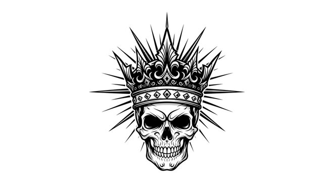 Majestic spiked crowned skull portrait mascot logo.