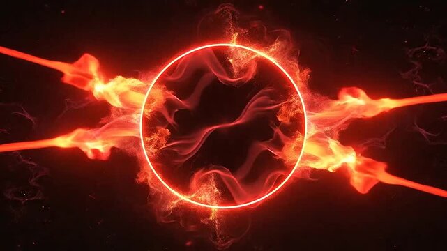 A glowing red circular ring surrounded by swirling smoke on a dark background