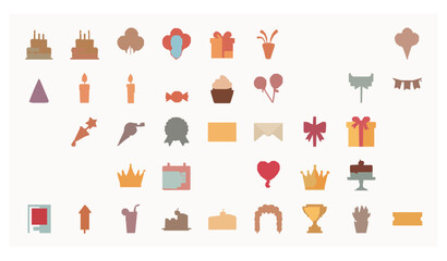Fototapeta premium Colorful Birthday Party Icon Collection in Modern Flat Style for Digital Projects