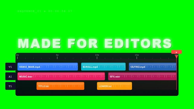 Green screen video editors work on a colorful interface for TimelineText-4k.mov project