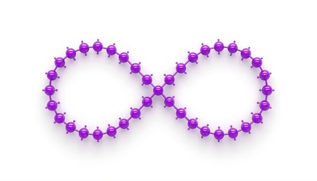 Infinity symbol made of connected purple spheres on white background with infinity connected eternity abstract geometric structure background mathematics symbolic creativity continuous