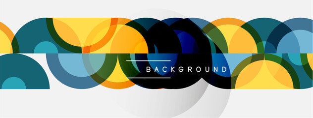 Obraz premium Abstract circles overlap, creating vibrant colorful background. Modern design features gradients, shapes, text element.