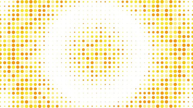 Bright yellow and orange halftone dot pattern expanding in circular motion with soft lighting on white background 4k video