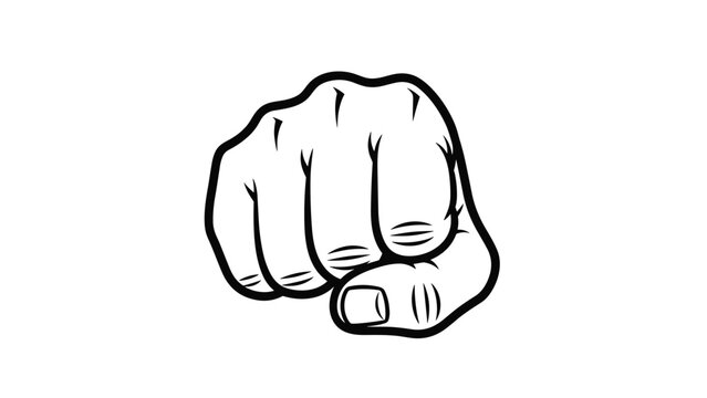 Strong black and white line drawing of a clenched human fist viewed from the front symbolizing power and unity.