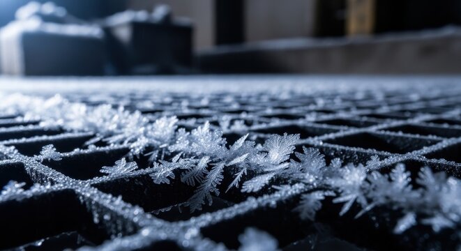 Intricate Ice Crystals Forming on a Textured Surface in Winter