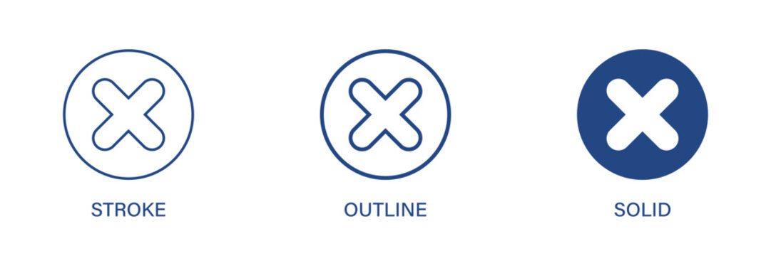 Closemark icon with editable stroke, outline and solid styles. Close, cancel, delete, stop, error icons. Vector icon illustration.