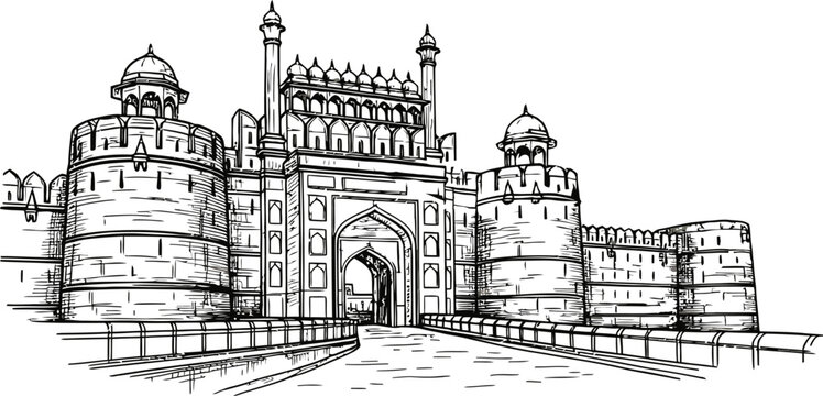 Red fort delhi india illustration
