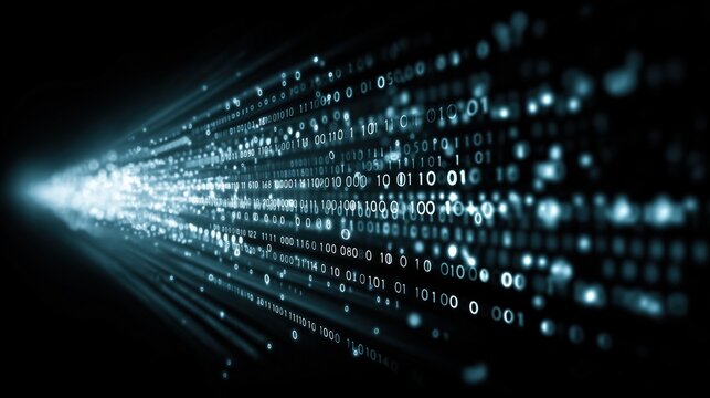 Flowing binary code stream, digital cybersecurity background 