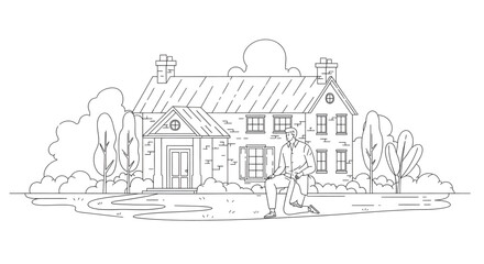 Fototapeta premium Large House with Two Chimneys Standing.