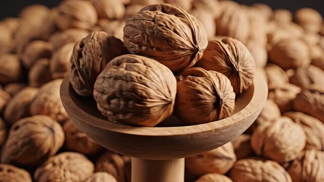 Closeup of Fresh Walnuts in a Wooden Spoon.