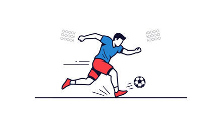 Fototapeta premium Dynamic soccer player in action, kicking ball, motion blur, flat design illustration