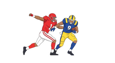 Obraz premium American Football Players in Action, One Tackling the Other, Sports Illustration