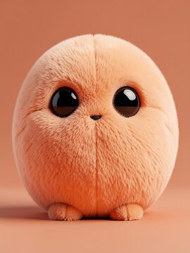 Adorable orange fuzzy ball monster character sitting on simple background
