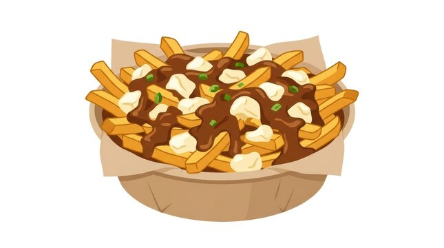Poutine French Fries with Gravy and Cheese Curds Illustration