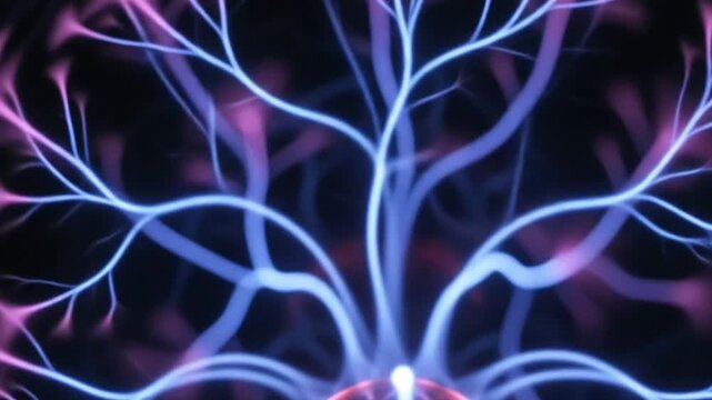 Abstract glowing neon plasma energy flowing like  fountain in continuous seamless slow motion