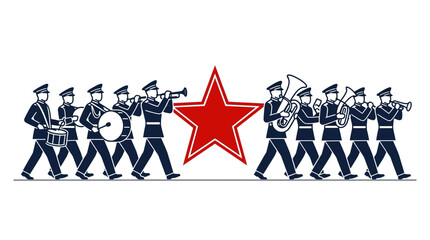 Military Marching Band Parade with Red Star Symbol © Elvano putra