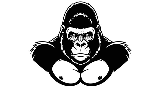 Strong Gorilla Head Mascot Logo Black and White Graphic Illustration