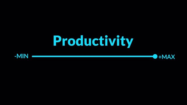 Productivity and efficiency concept The concept of business Productivity added on transparent background  Business adjusting virtual slider from min to max process 4K animation with alpha channel