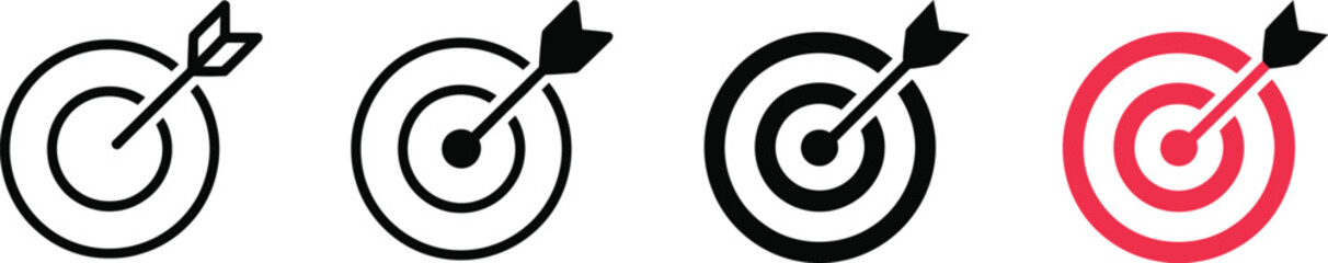 Target Icon With Arrow In Center Symbolizing Goal, Focus And Accuracy, Bullseye Pictogram For Success, Achievement, Strategy And Business Performance Goals. © Ridowan