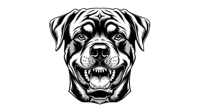 Black and White Rottweiler Dog Head Illustration