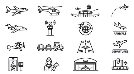 Airport logistics and flight operations line icon set © ahmad