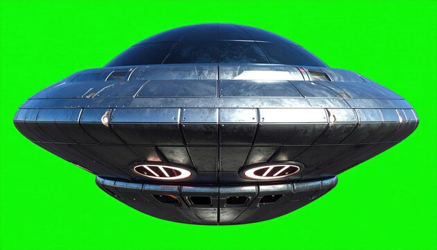 Futuristic UFO Flying Saucer on Green Screen Background