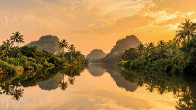 bohol river, philippines at golden light 