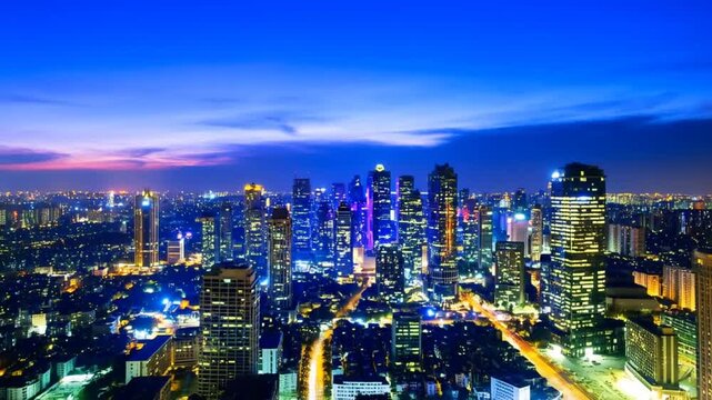 dramatic city skyline of makati philippines golden hour view timelapse